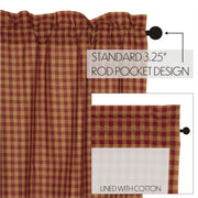 Burgundy Check Scalloped Short Panel Set of 2 63x36