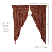 Burgundy Star Scalloped Prairie Short Panel Set of 2 63x36x18