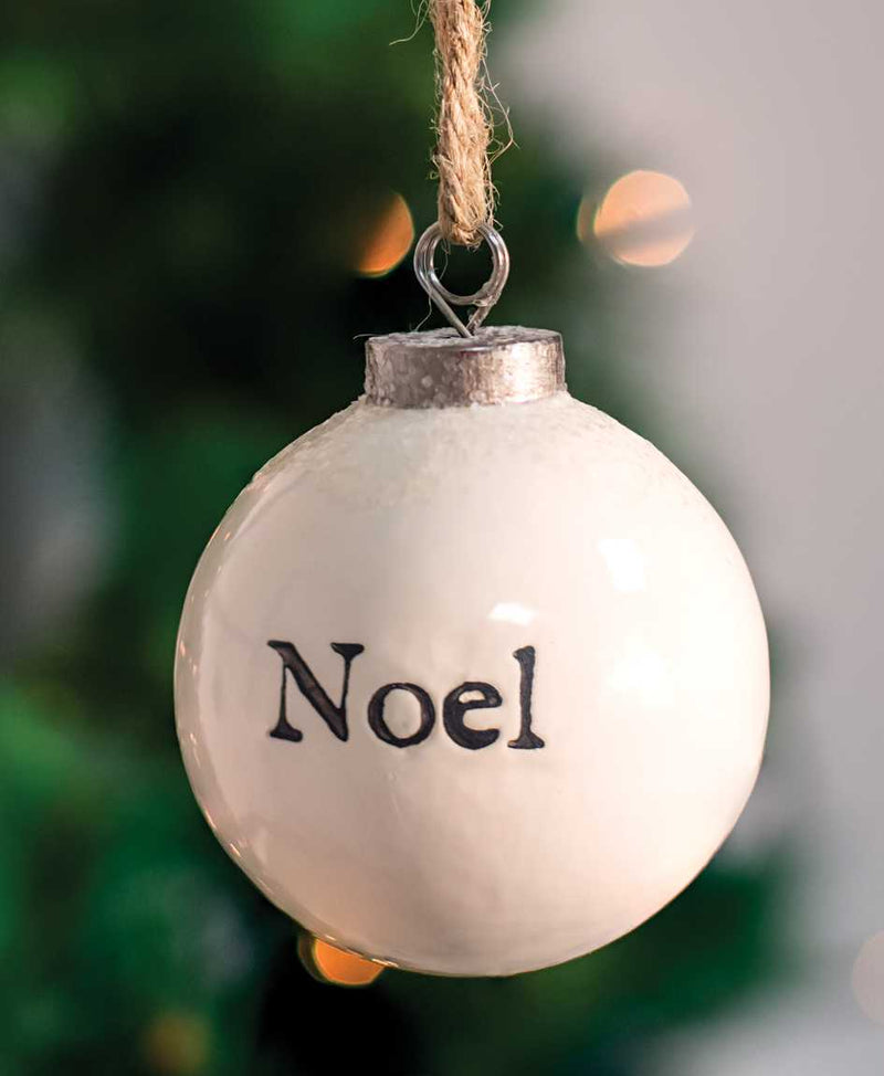 Noel White Enamel Ornament