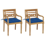 vidaXL Batavia Chairs 2 pcs with Blue Cushions Solid Teak Wood