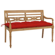 vidaXL Batavia Bench with Red Cushion 47.2" Solid Teak Wood