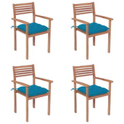 vidaXL Patio Chairs 4 pcs with Light Blue Cushions Solid Teak Wood