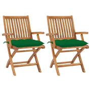 vidaXL Patio Chairs 2 pcs with Green Cushions Solid Teak Wood