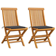 vidaXL Patio Chairs with Anthracite Cushions 2 pcs Solid Teak Wood