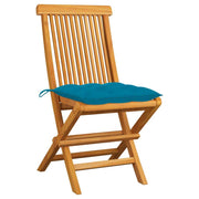 vidaXL Patio Chairs with Light Blue Cushions 2 pcs Solid Teak Wood