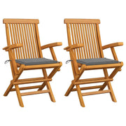 vidaXL Patio Chairs with Gray Cushions 2 pcs Solid Teak Wood