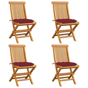 vidaXL Patio Chairs with Wine Red Cushions 4 pcs Solid Teak Wood