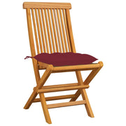 vidaXL Patio Chairs with Wine Red Cushions 4 pcs Solid Teak Wood