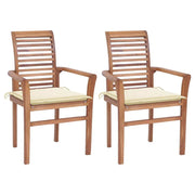 vidaXL Dining Chairs 2 pcs with Cream Cushions Solid Teak Wood