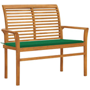 vidaXL Patio Bench with Green Cushion 44.1" Solid Teak Wood