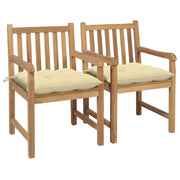 vidaXL Patio Chairs 2 pcs with Cream White Cushions Solid Teak Wood