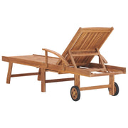 vidaXL Sun Lounger with Blue Cushion Solid Teak Wood