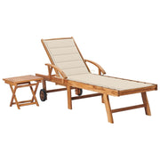 vidaXL Sun Lounger with  Table and Cushion Solid Teak Wood