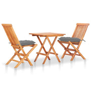 vidaXL Bistro Set Natural Brown, Grey Cushions Teak Wood, Polyester Cushion