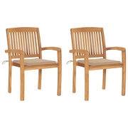 vidaXL Patio Chairs 2 pcs with Beige Cushions Solid Teak Wood