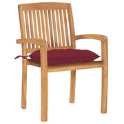 vidaXL Patio Chairs 2 pcs with Wine Red Cushions Solid Teak Wood