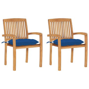 vidaXL Patio Chairs 2 pcs with Blue Cushions Solid Teak Wood