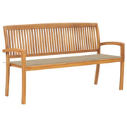 vidaXL Stacking Patio Bench with Cushion 62.6" Solid Teak Wood