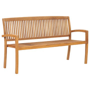 vidaXL Stacking Patio Bench with Cushion 62.6" Solid Teak Wood