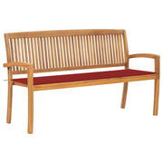 vidaXL Stacking Patio Bench with Cushion 62.6" Solid Teak Wood