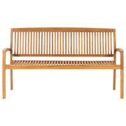 vidaXL Stacking Patio Bench with Cushion 62.6" Solid Teak Wood