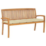 vidaXL Stacking Patio Bench with Cushion 62.6" Solid Teak Wood