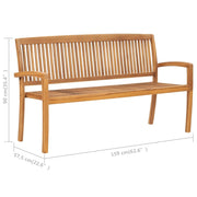 vidaXL Stacking Patio Bench with Cushion 62.6'' Solid Teak Wood