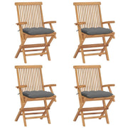 vidaXL Patio Chairs with Gray Cushions 4 pcs Solid Teak Wood