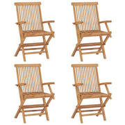 vidaXL Patio Chairs with Gray Cushions 4 pcs Solid Teak Wood