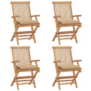 vidaXL Patio Chairs with Beige Cushions 4 pcs Solid Teak Wood