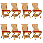 vidaXL Patio Chairs with Red Cushions 8 pcs Solid Teak Wood