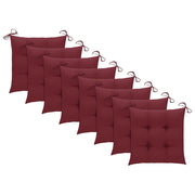 vidaXL Patio Chairs with Wine Red Cushions 8 pcs Solid Teak Wood