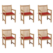 vidaXL Patio Chairs 6 pcs with Red Cushions Solid Teak Wood