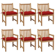 vidaXL Patio Chairs 6 pcs with Red Cushions Solid Teak Wood