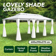 vidaXL Gazebo with Curtains 236.2"x117.3"x106.3" White 0.6 oz/ft