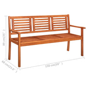 vidaXL 3-Seater Patio Bench 59.1" Solid Eucalyptus Wood