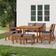 vidaXL 9 Piece Patio Dining Set with Cushions Solid Wood Acacia