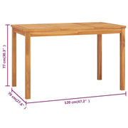 vidaXL Patio Dining Table 47.2"x27.6"x30.3" Solid Teak Wood