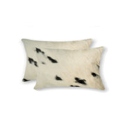 12" x 20" x 5" White And Black Cowhide  Pillow 2 Pack