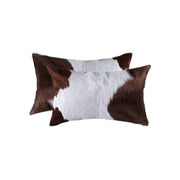 12" x 20" x 5" White And Brown Cowhide  Pillow 2 Pack