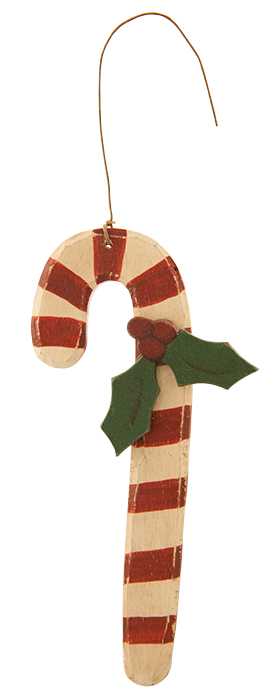 Candy Cane Ornament with Holly