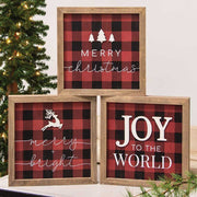 Joy to the World Buffalo Check Box Sign  (3 Count Assortment)