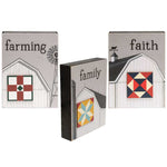 Faith, Family, Farming Quilt Star Box Sign  (3 Count Assortment)