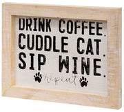 Coffee, Cat, and Wine Framed Sign