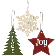 Peace, Joy, Noel Ornaments  (3 Count Assortment)
