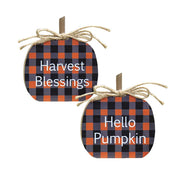 Harvest Blessings Buffalo Check Pumpkin Sitters (2 Count Assortment)