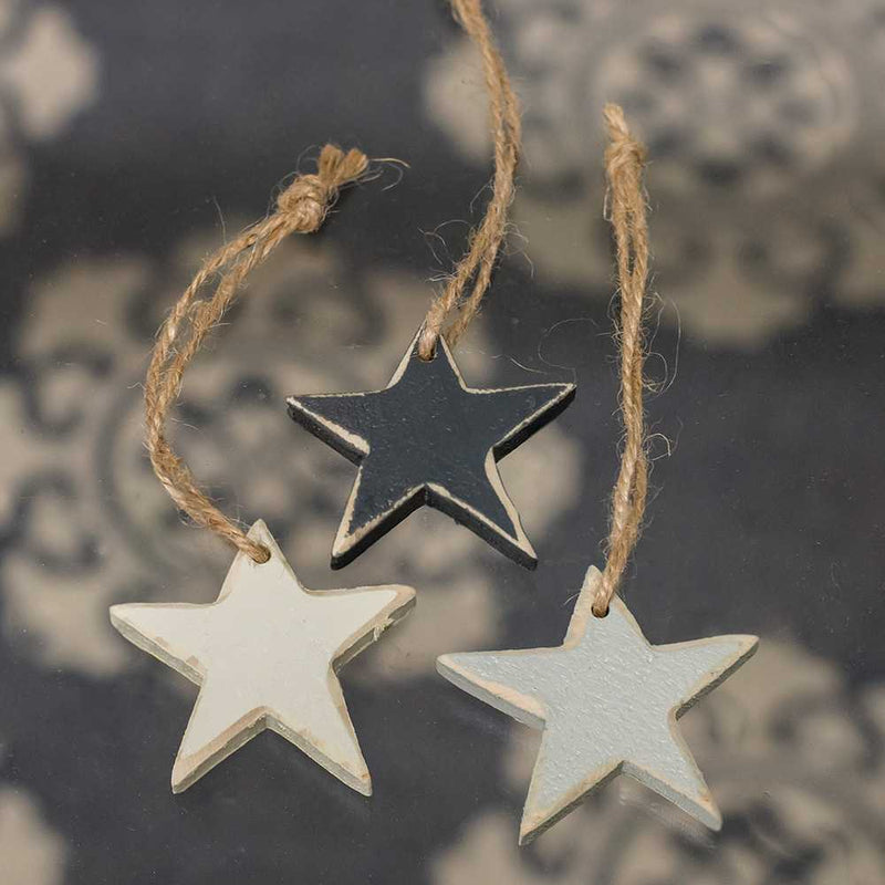 Small Wooden Star Ornaments (Set of 3)