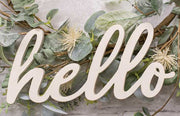 White Hello Cut-Out Script Hanger