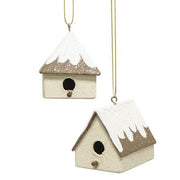 Papier Mache Snowy Birdhouse Ornament (2 Count Assortment)