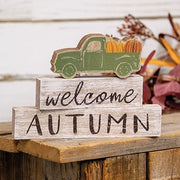 Welcome Autumn Green Truck Blocks (Set of 3)